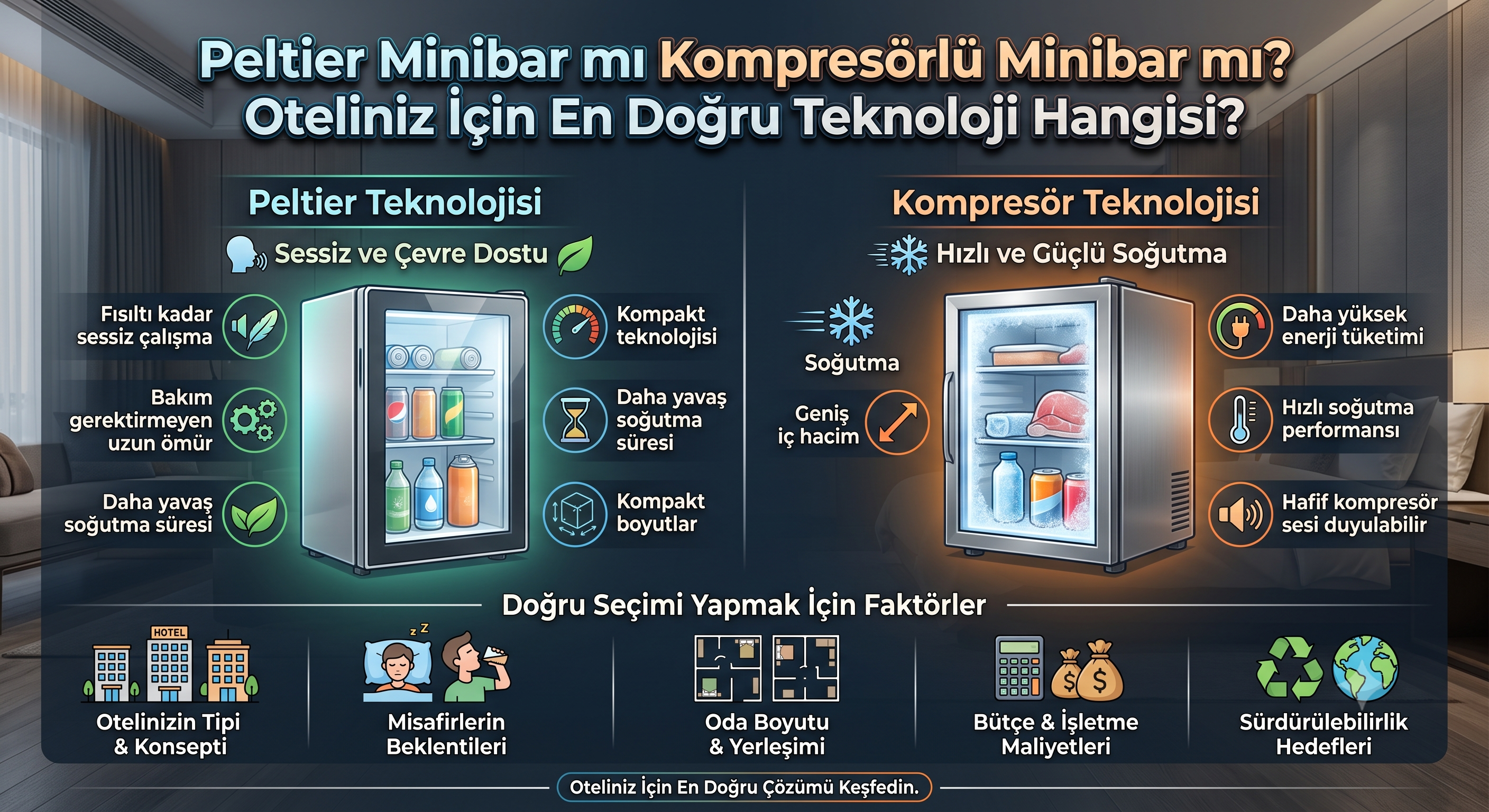Peltier Minibar mı Kompresörlü Minibar mı? Oteliniz İçin En Doğru Teknoloji Hangisi?